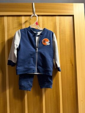 wonder nation Navy and Gray Baby Sports Hoodie & Pants Set with Orange Patch